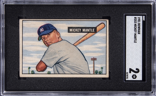 1951 Bowman #253 Mickey Mantle Rookie Card – SGC GD 2